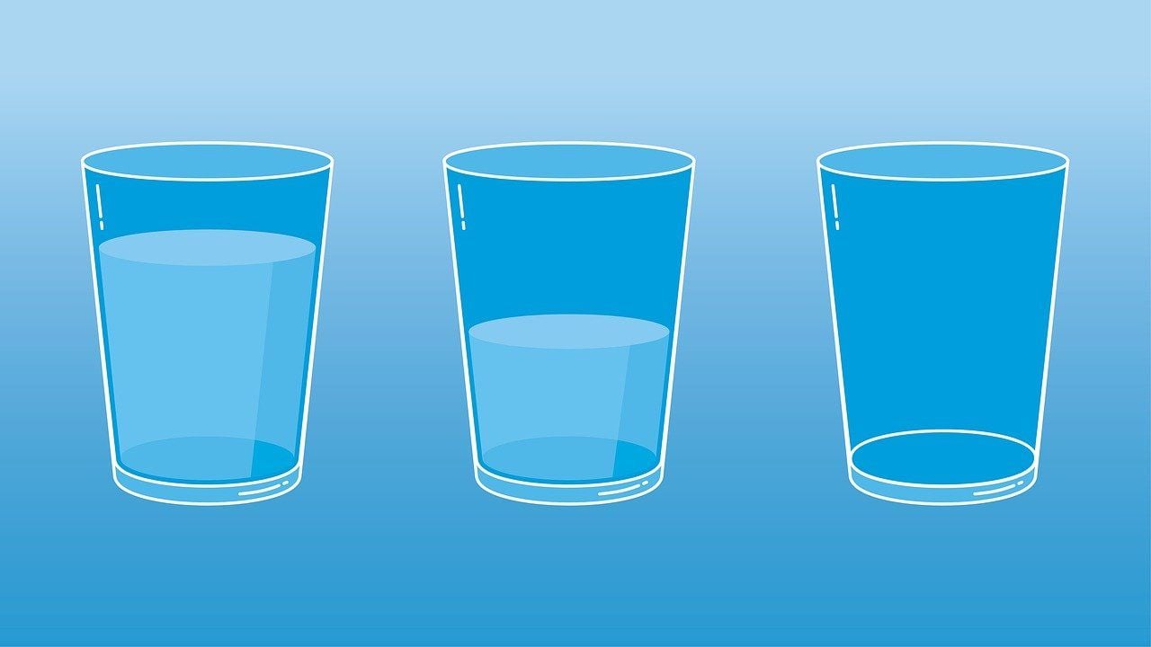 Is the glass half empty or half full? Cup Water Optimism, water